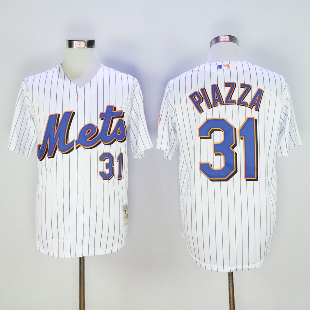 Men New York Mets 31 Piazza White Throwback MLB Jerseys